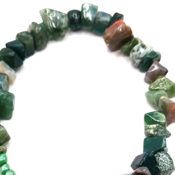 Green Aventurine Chip Beaded  Bracelet + Black Stone Sterchy Bracelet - Picture 7 of 9